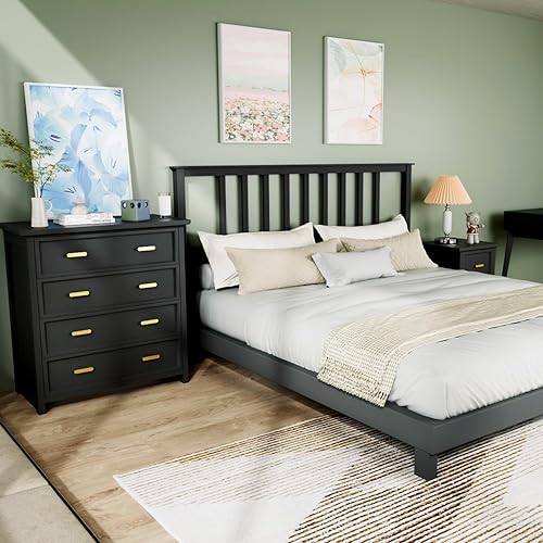 Miniatura 6 de Mesitas de noche negras para dormitorio, juego de 2 mesitas de noche modernas con puerto USB, mesita de noche con 2 cajones, mesa auxiliar de