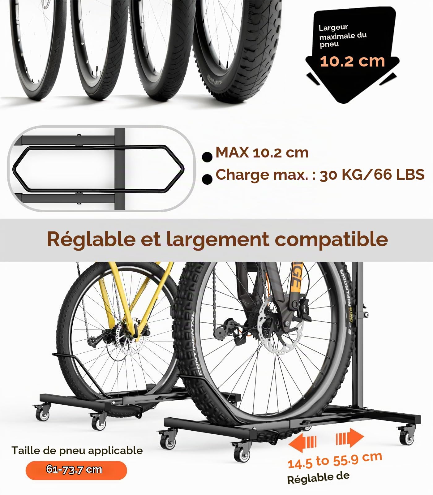 Housolution Support à Vélo Vertical avec Roues pour Vélo Porte à 80lbs | Support à Vélo Autonome Jusqu'à 29", Hauteur Réglable Sans Perforation pour Garage & Appartement, Support de Sol