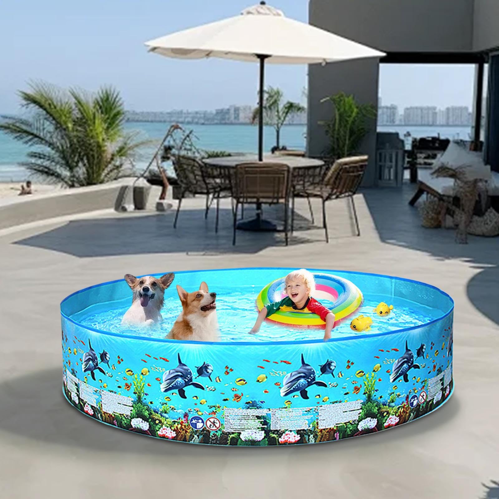 Folding Puppy Pool, Non-Slip Splash Pool for Kids and Pets Thickened Foldable Bathing Tub, Baby Girls Boys Doggie Outdoor Play Yard Garden Summer Use 72.05x14.96in