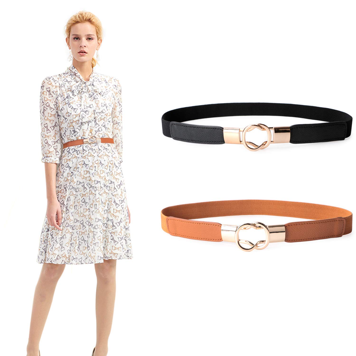 Waist Belts for Women Dresses Stylish Leather Belt for Girls, Women Metal Buckle Retro Elastic Hip Belt Women Leather Belt Stretch Casual Belts for Women-image-36