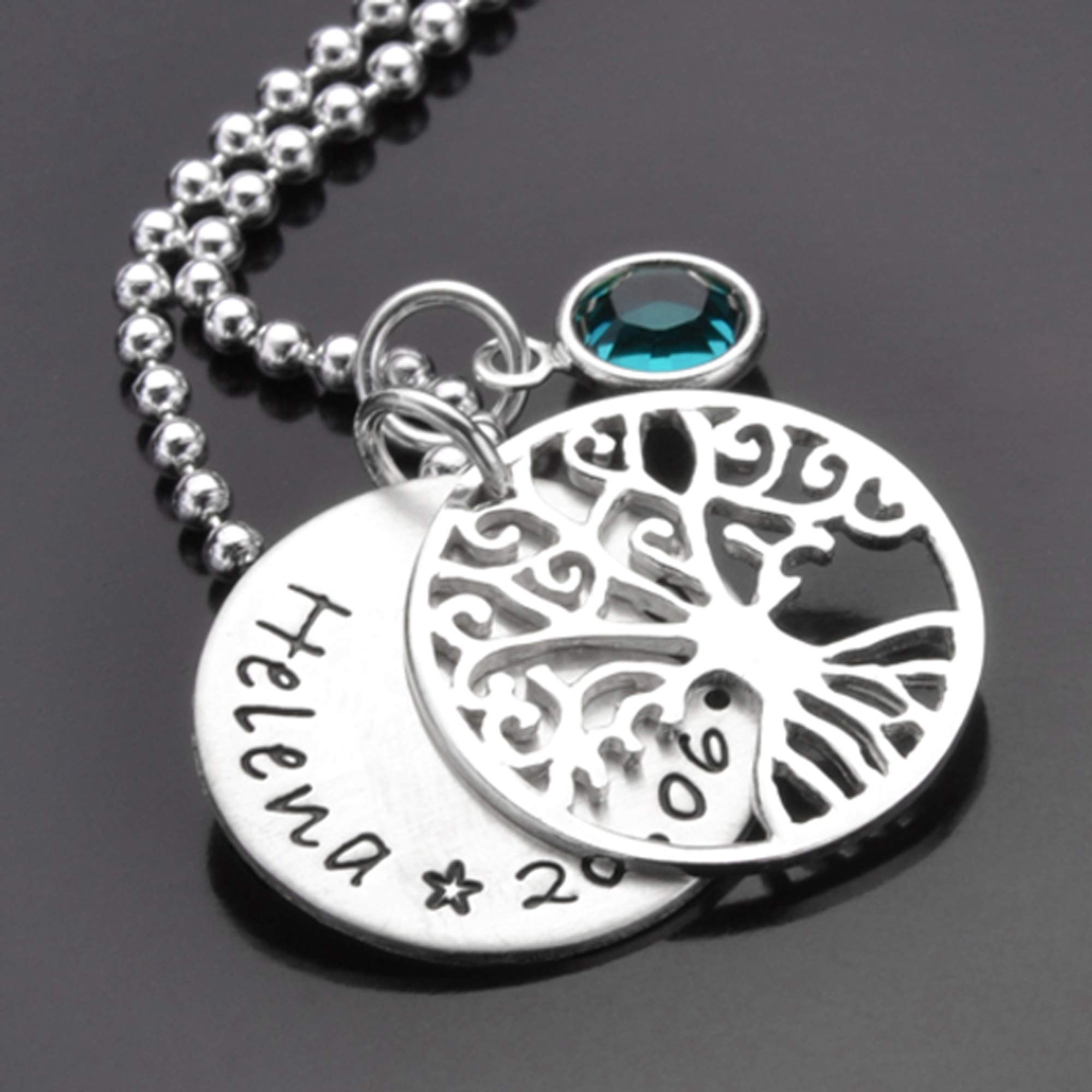 Taufkette Lebensbaum Mädchen Jungs Silber Gravur personalisiert TAUFBÄUMCHEN 925 Silberkette Taufschmuck Name Datum Geburtsstein