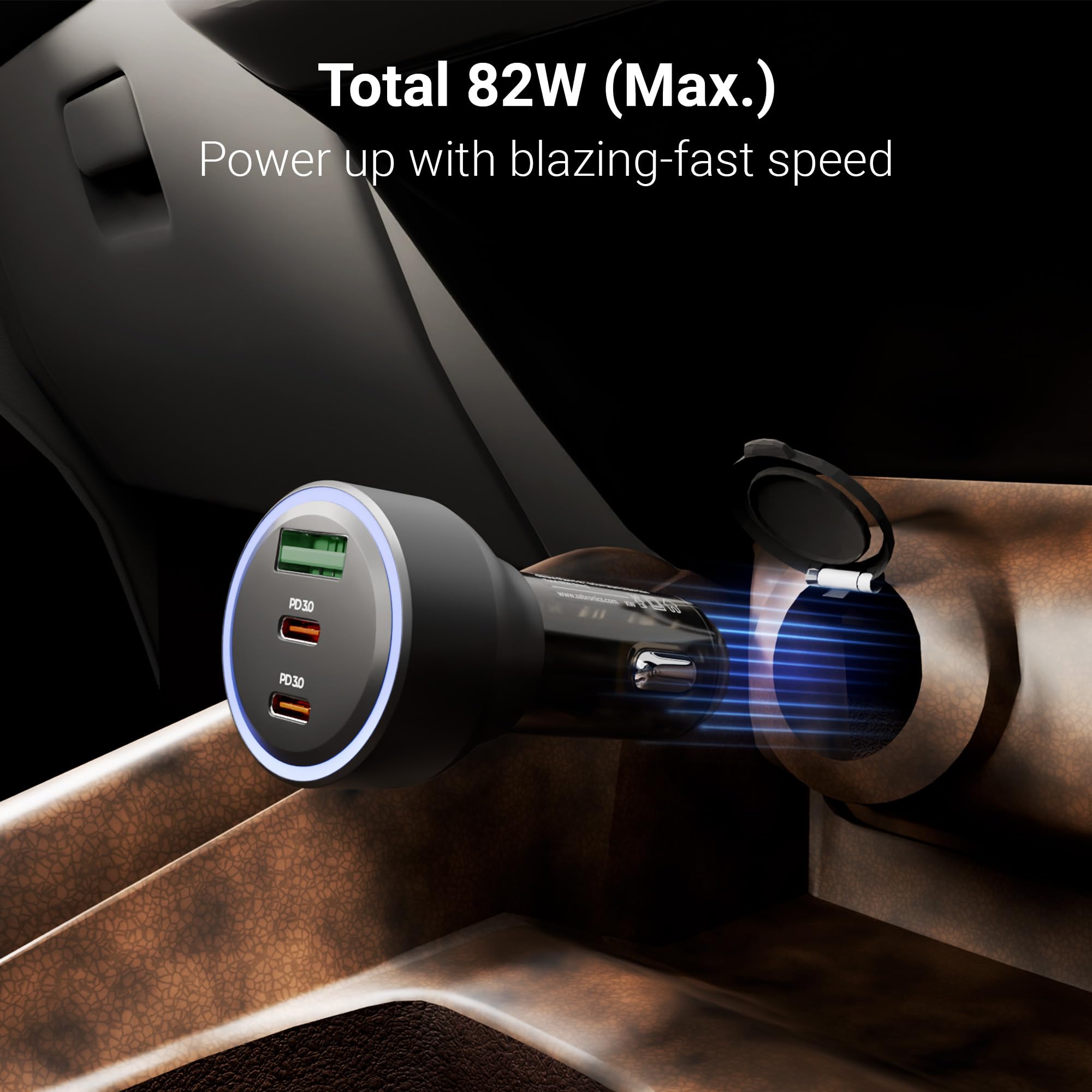 Zebronics 82W Car Charger, Dual Type-C & USB Output, Rapid Charging, Type-C to Type-C Cable 1m, LED Indicator, Multi Protection, Transparent Design (CC82) — Amazon image 3