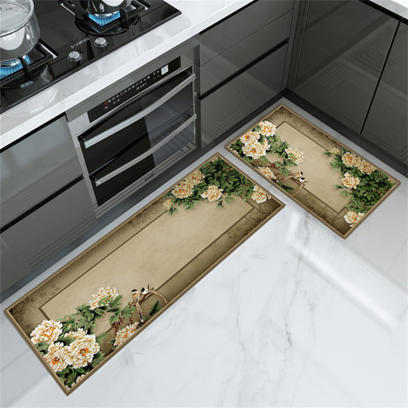 Tapis cuisine long pivoine pour sublimer votre sol devant l'évier