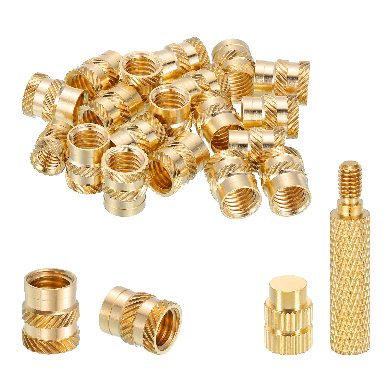 sourcing map 20 Pcs Threaded Inserts with Soldering Iron Tip Press Tool, M8 x 12mm H x 10mm OD Brass Metric Knurled Nuts Heat Set Inserts Embedment Nut for 3D Printing Plastic Parts