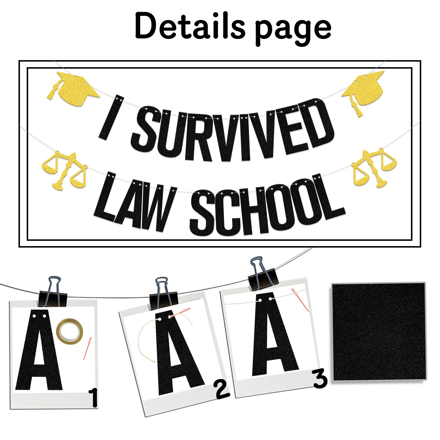 I Survived Law School Banner Congrats Grad Party Decorations for Lawyer Lawyer Graduation Party Supplies Black Gold - Image 2