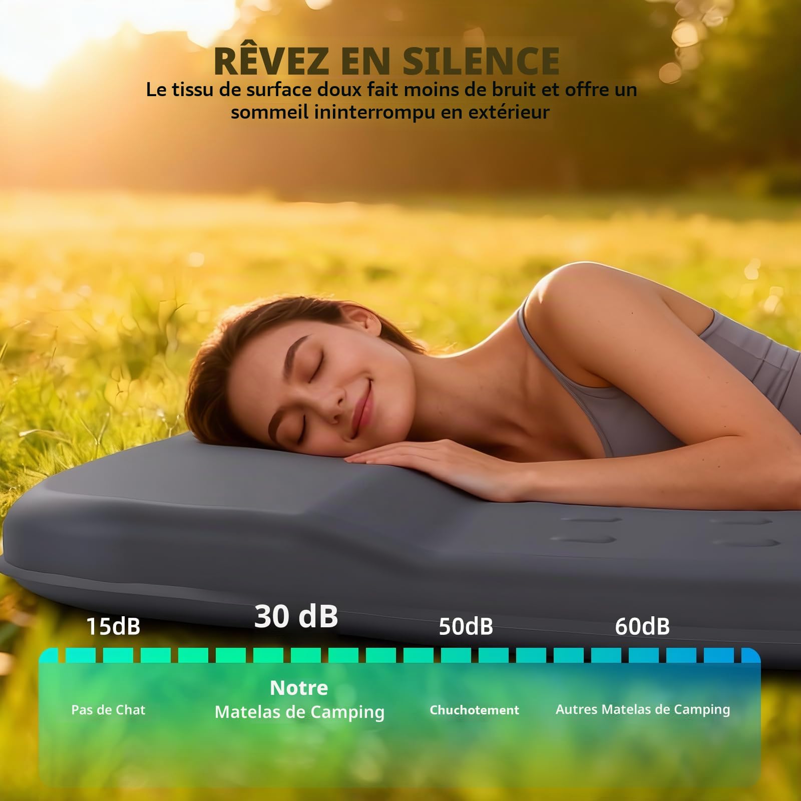 Kasimo Tapis de couchage à mémoire de forme pour camping, 7,6 cm, compact en mousse ultra épaisse avec oreiller, matelas de camping isotherme de 9,5 R ou voiture, voyage, tente de randonnée, maison