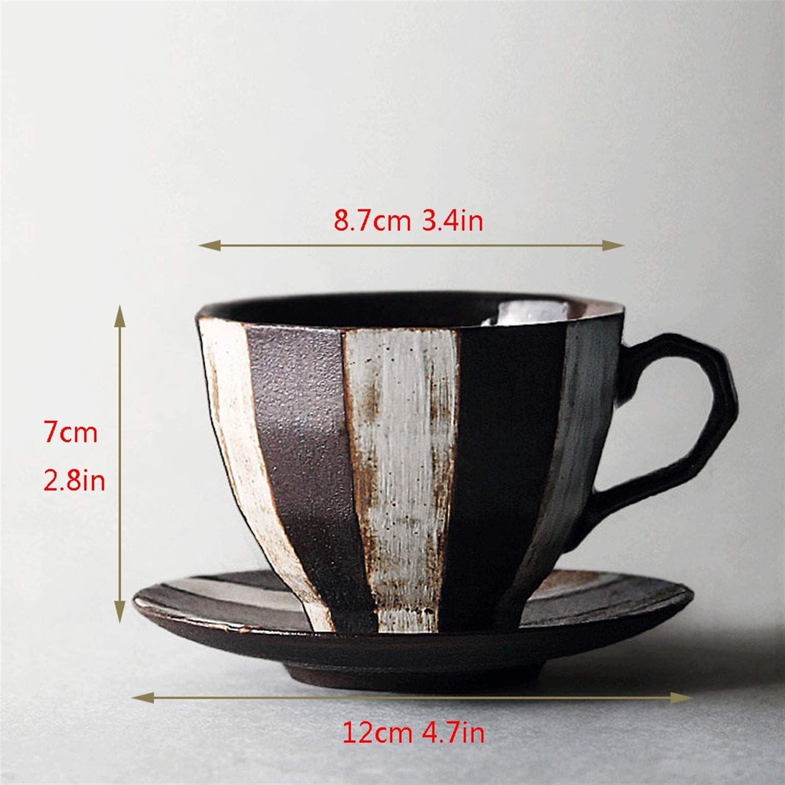 Taza de café, Taza de té, Taza de café y platillo de gres clásico a Rayas, Taza de té para el hogar, Taza de café de Arte Retro, Hecha a Mano