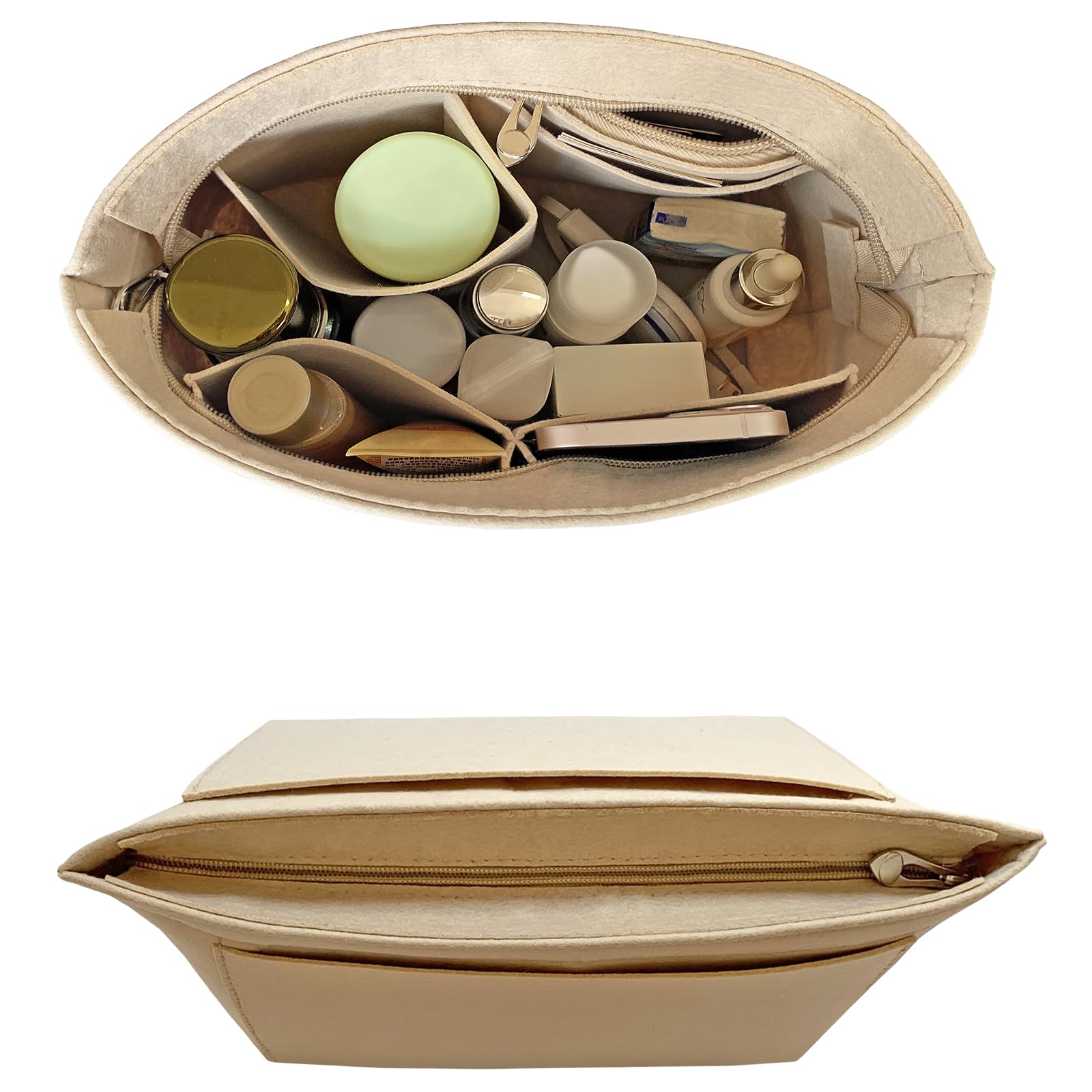 Longchamp Le Pliage Handbag Organizer - Felt Insert with Pockets for Women, Beige