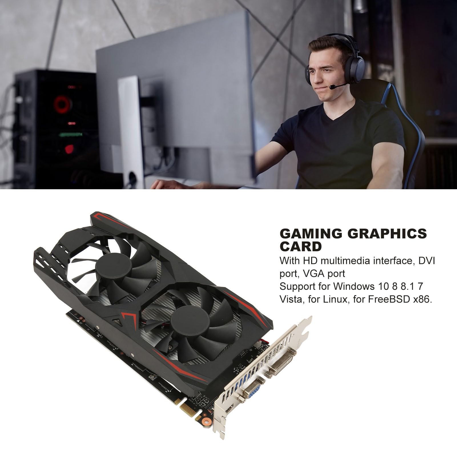 Karta Graficzna 1050Ti, Karta Graficzna do Gier 2G GDDR5 128bit 928 MHz PCI E 2.0, Karta Graficzna HDR z Wentylatorami Chłodzącymi, Obsługa DirectX11, DVI VGA, do Biura i