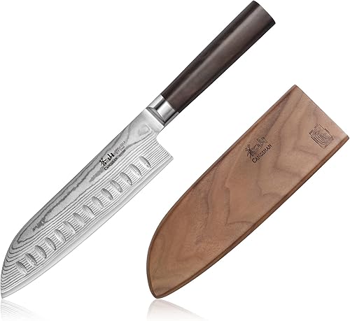 Cangshan HAKU Series 501066 X-7 - Cuchillo Santoku forjado de acero damasco de 7 pulgadas con funda