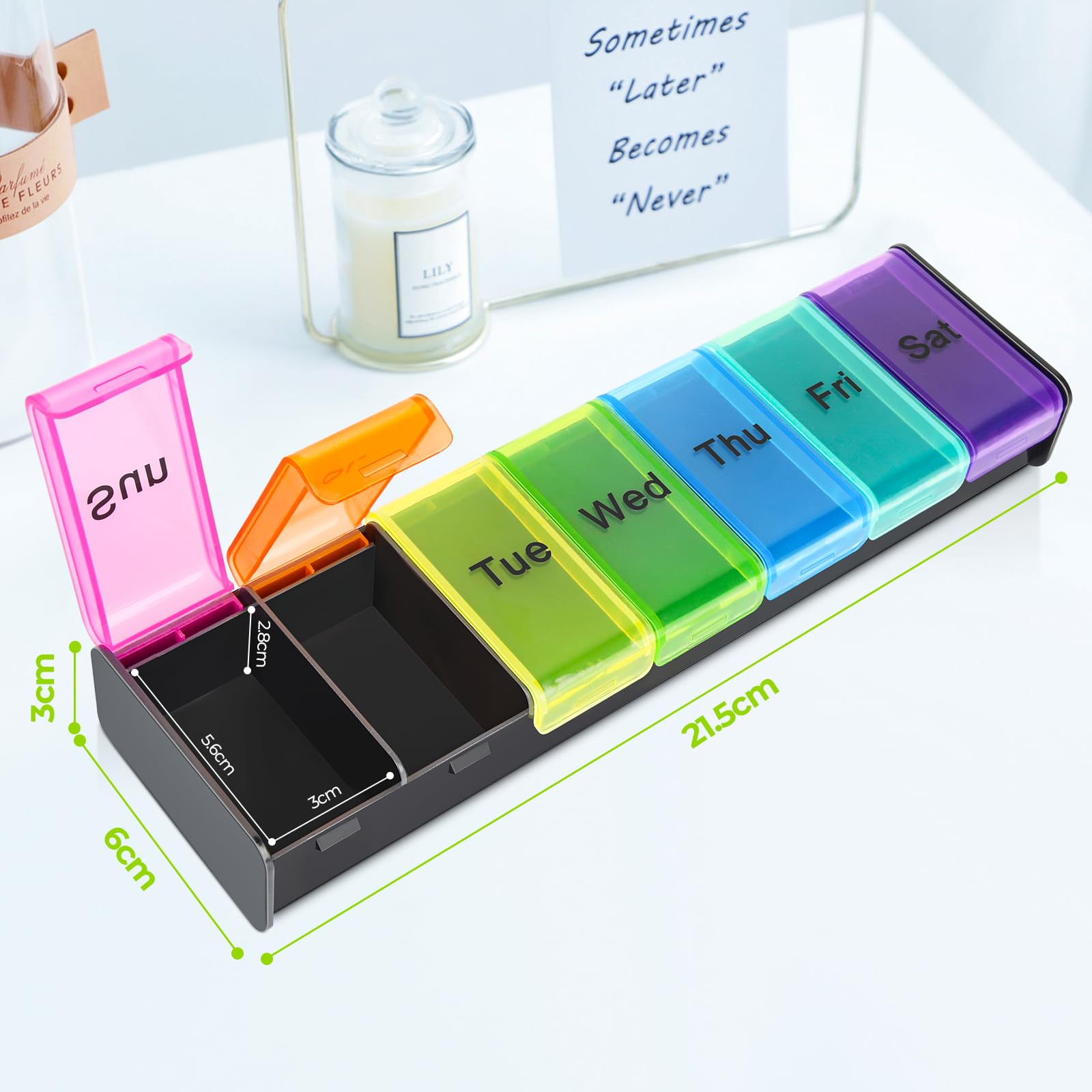 Alyvisun Tygodniowy organizer na tabletki, Tygodniowy Organizer na Tabletki 1 razy dziennie, Pudełko na tabletki 7 dni, Przenośne Pudełko na Tabletki 1 Przegródki, 7 Przegródkami