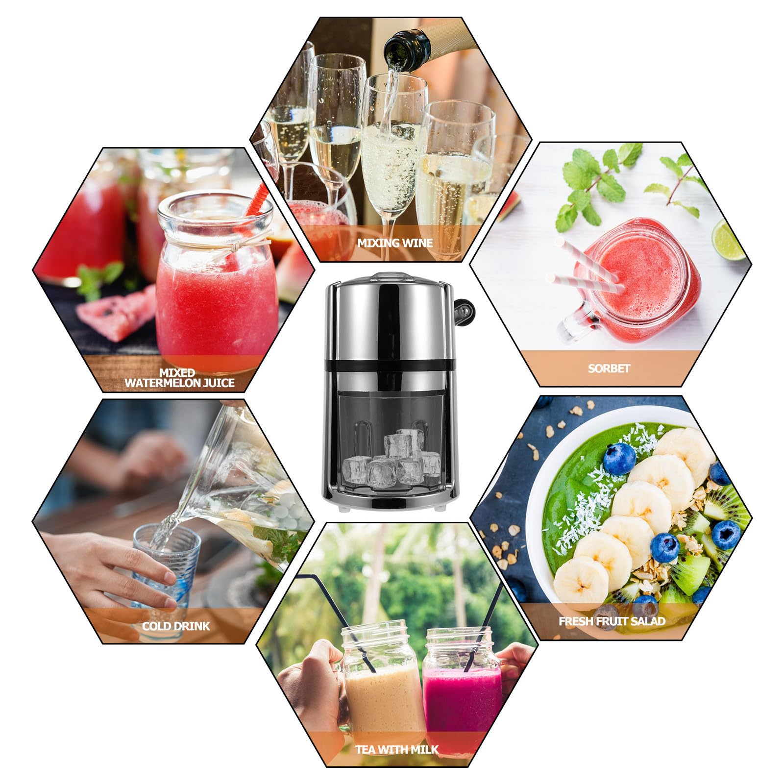 Levemolo Trituradora de Hielo Manual Portátil para Cocina y Bar, sin Electricidad, Manivela, Acero Inoxidable y Abs para Preparar Bebidas y Cócteles