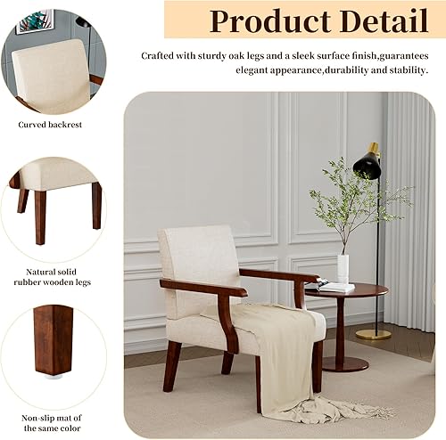 Miniatura 3 de Juego de 2 sillas decorativas de tela, juego de 2 sillas con brazos con mesa auxiliar de madera, sillas de sala de estar con asiento suave para sala