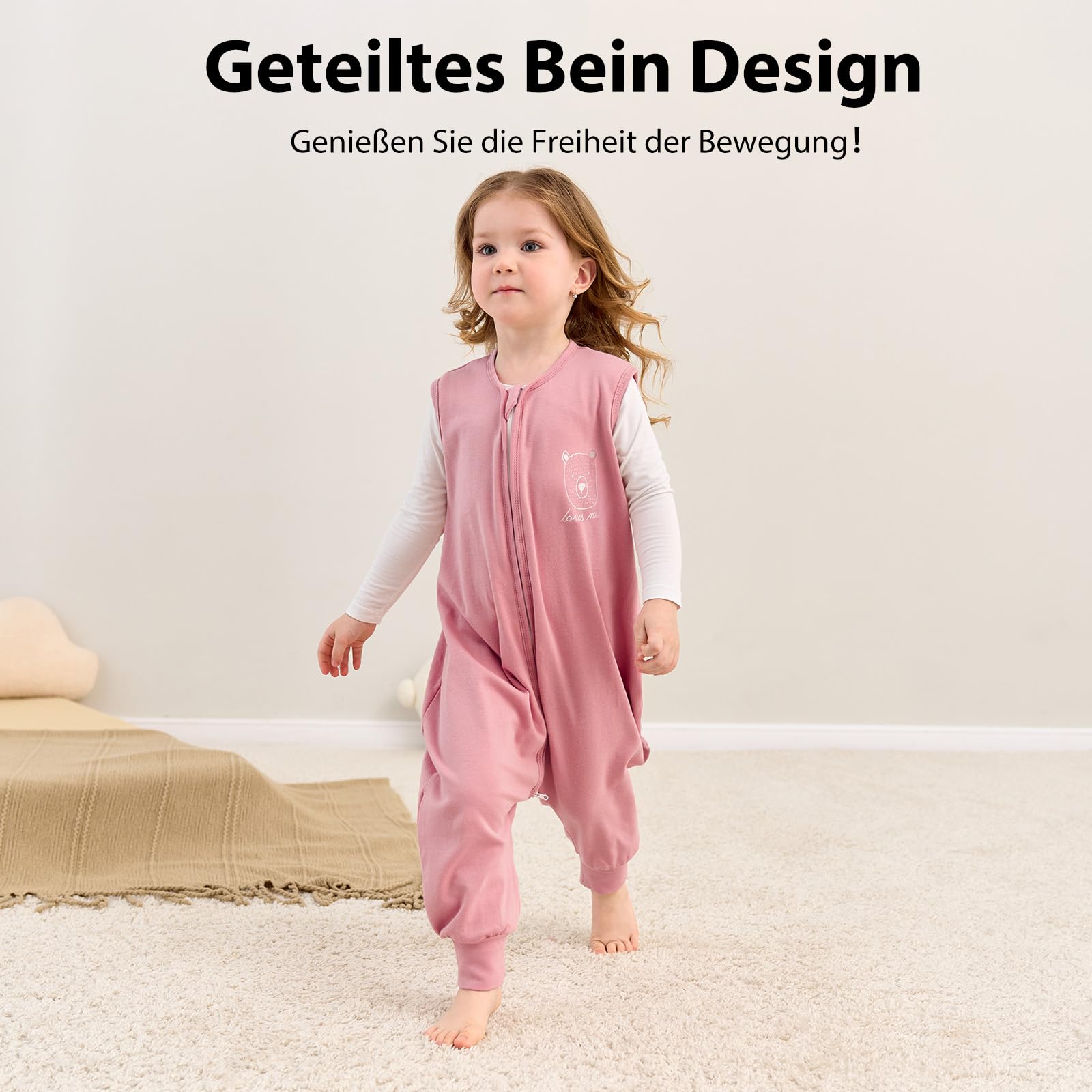 Looxii Pack de 2 Saco de Dormir bebé con Pies 0.5 TOG Algodón sacos de dormir de verano para 6-18 Meses Niños Niñas 70 cm Oso Rosa — view 5