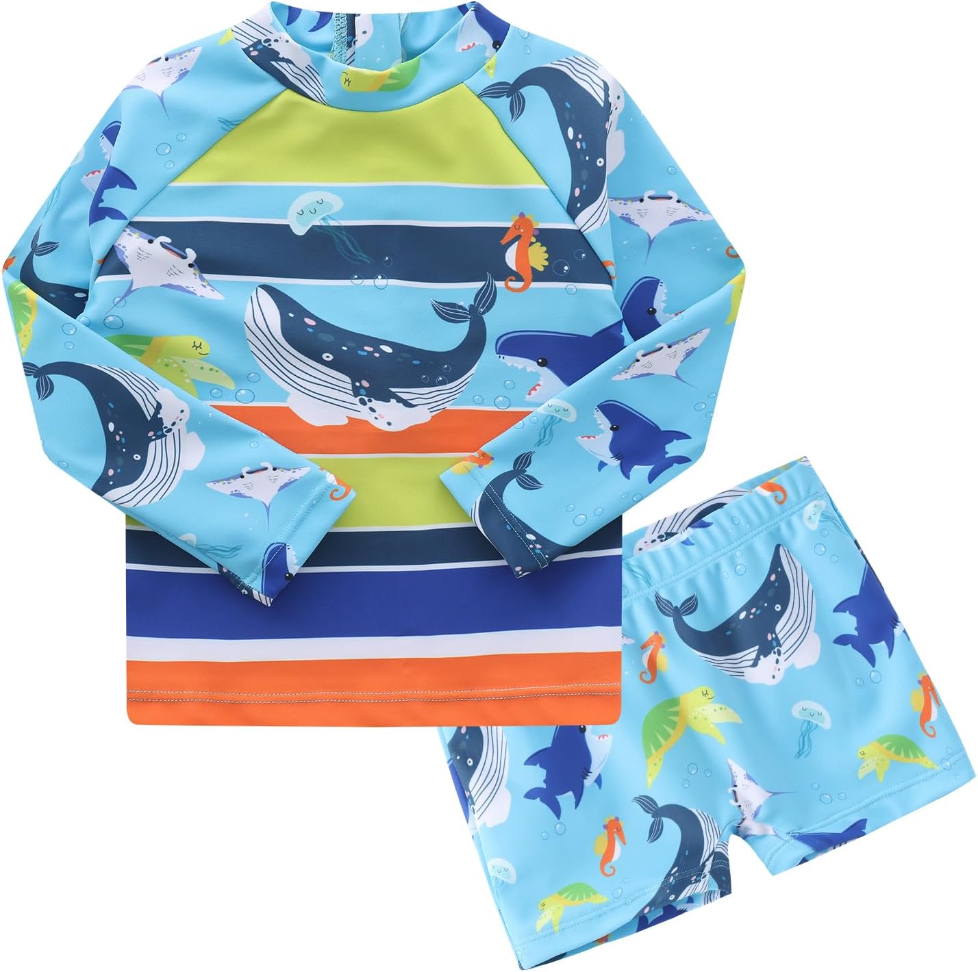 Boys Rash Guard Swim Set Boys Long Sleeve Swim Shirt with Swim Trunks Two Piece Bathing Suits for Toddler Baby Boys