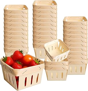 34 Pieces Wooden Berry Basket Bulk 4 x 4 x 2.6 Inch One Pint Square Small Wooden Picking Boxes Vented Gift Baskets for Food Storage Spring Party Decorations Baby Shower