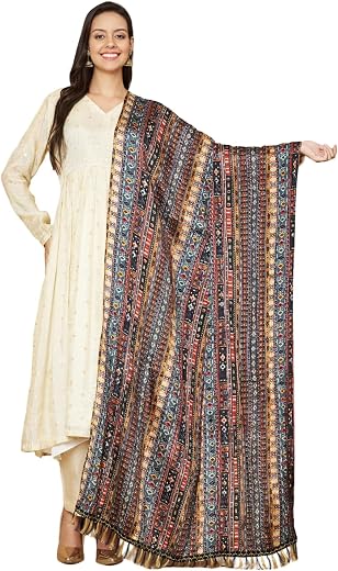 AKSHADEEP Women's Poly Silk Patola print Dupatta with 2.20 Meters | Women’s cotton printed dupatta with tassels