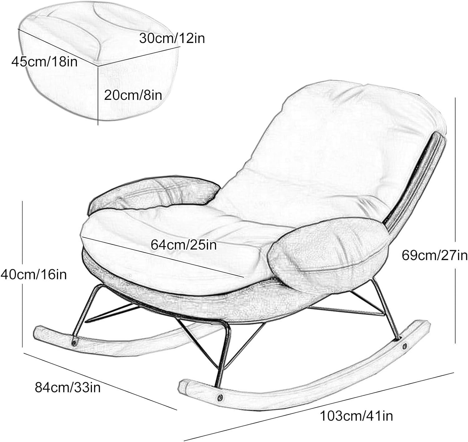 Patio Leisure Rocking Chairs，Glider Rocker with High Backrest - Modern Recliner Rocking Chair for Living Room Cozy Reading, Bedroom - Foot Rest,