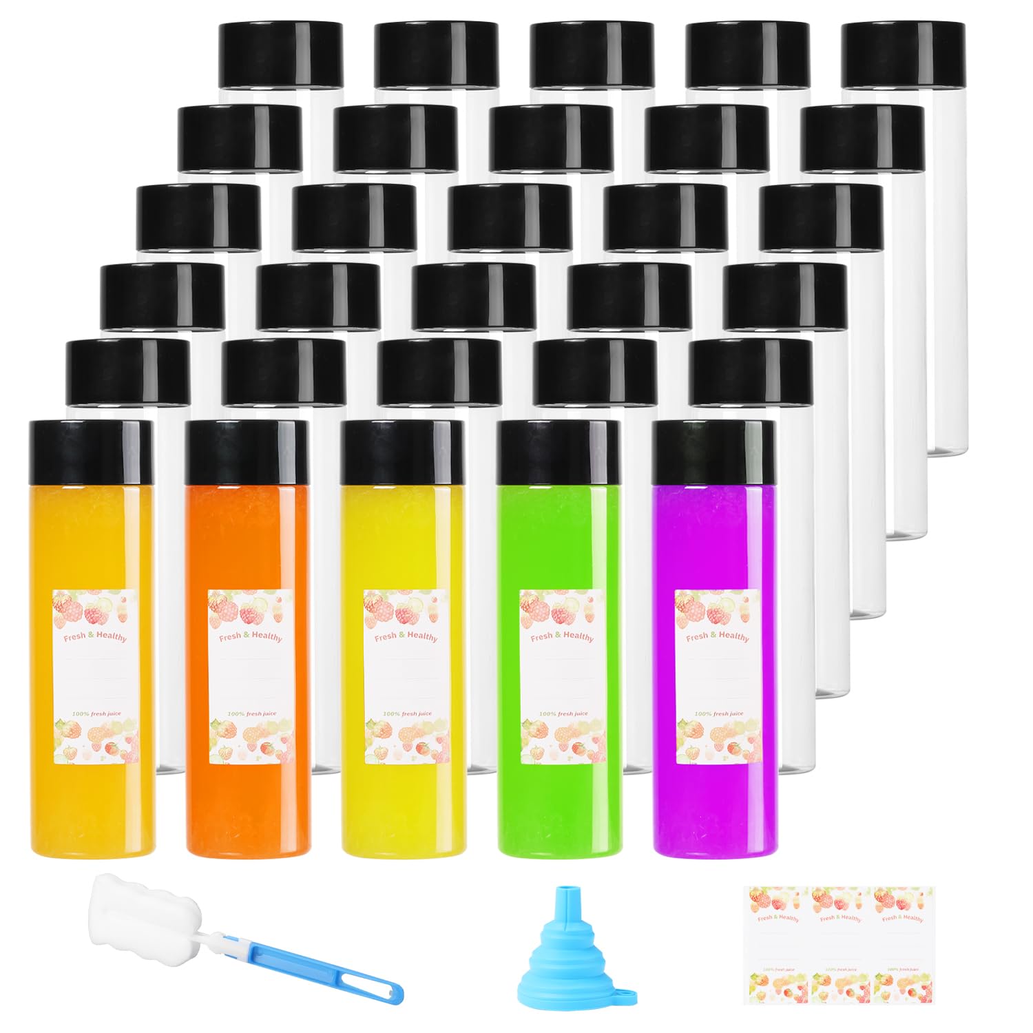 OMNISAFE 21Pcs 16Oz Round Plastic Juice Bottles with Caps, Empty Reusable Clear Bottles with Leak-Proof Lid, Bulk Water Containers for Cold Drinks,