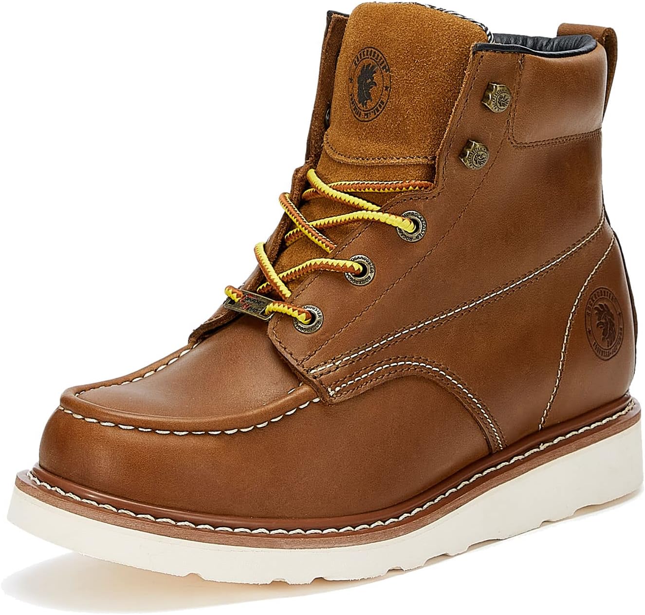 ROCKROOSTEREdgewood Men's Work Boots, 6" Soft Toe Comfortable Leather Boot, Upgraded Vibram Wedge Sole Boots, Arch Support Anti-Fatigue Shoes, Electric Hazard Safety Boots VAP838