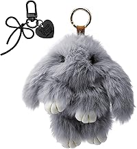 Cute Rabbit Plush Keychain, Bow Pendant and Pom Poms Plush Rabbit Plush Pendant Bag Handbag Car Key Decoration with Ring Keychain
