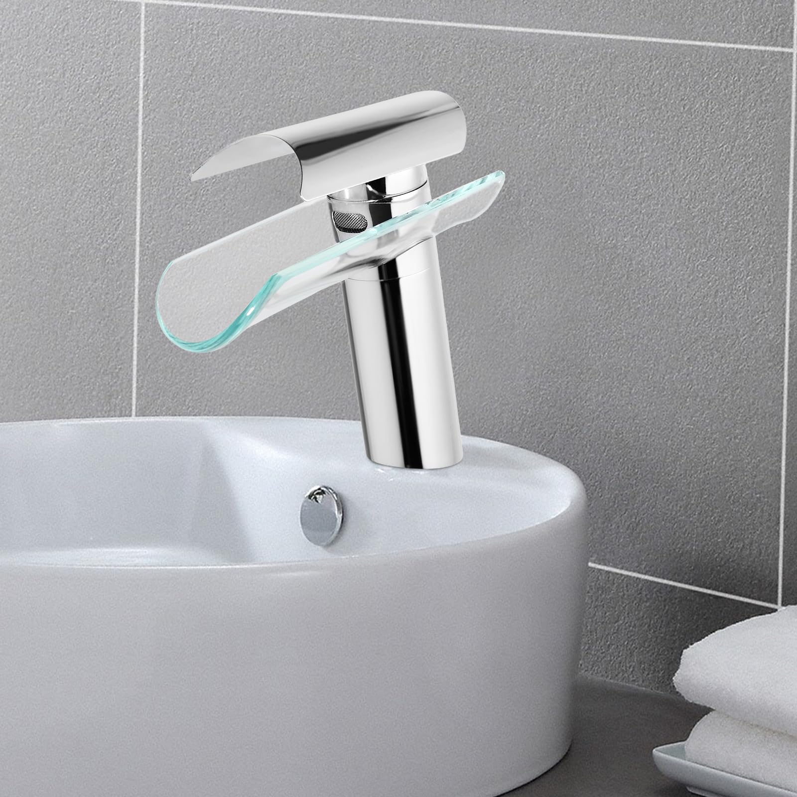 Robinet moderne cascade mitigeur de lavabo monocommande robinet de salle de bain en acier inoxydable mitigeur de lavabo pour salle de bain, argent