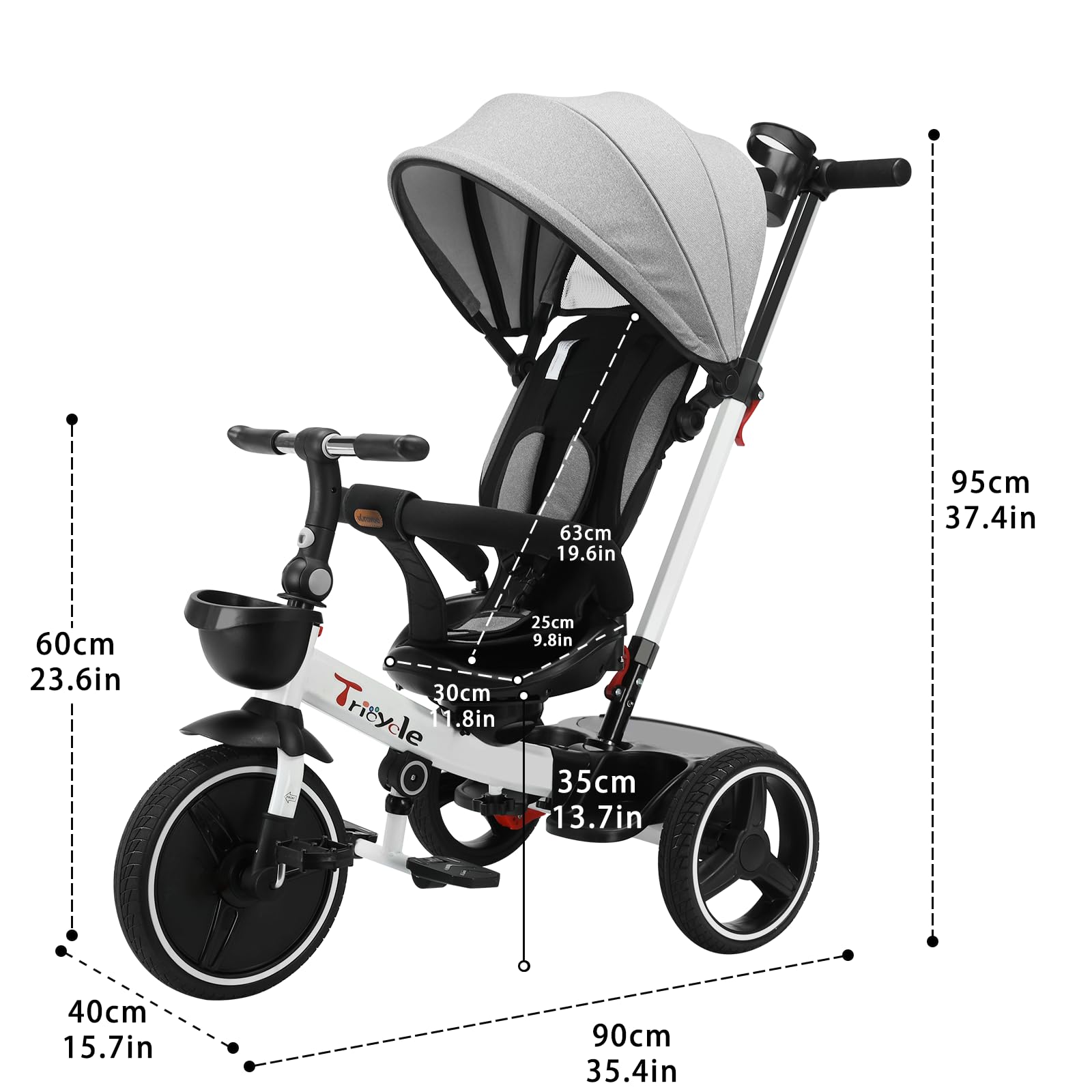 UBRAVOO Baby Dreirad, 6-in-1-Baby-Push-Bike-Lenk-Kinderwagen, lernendes Kleinkind-Fahrrad/abnehmbare Leitplanke, verstellbares Verdeck, Sicherheitsgurt, Stoßdämpfungsdesign