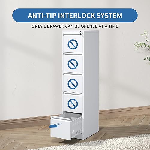 Miniatura 5 de Archivador de 5 cajones con cerradura, archivadores verticales de metal de acero para oficina en casa, gabinete de almacenamiento para colgar