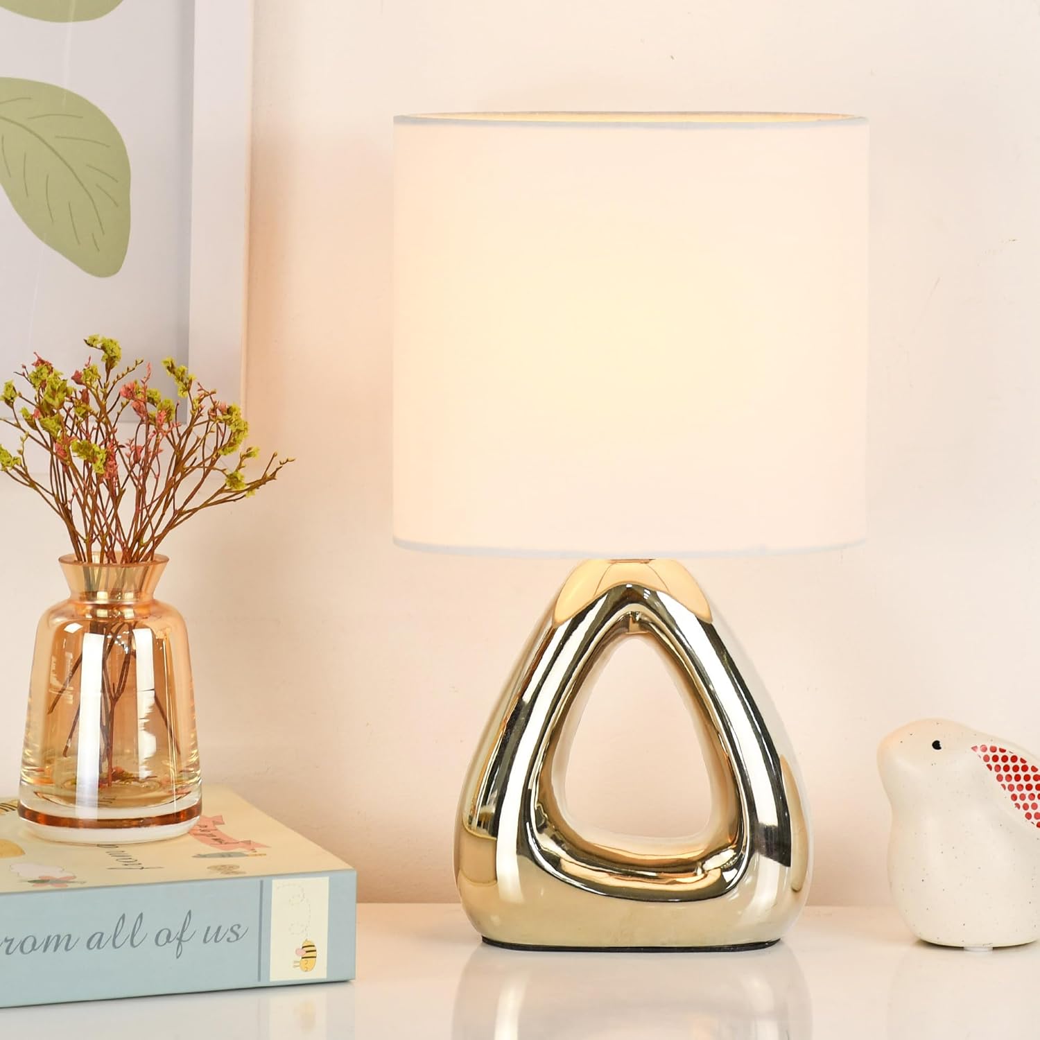 Lampwell LILA Small Table Lamp for Living Room as Bedside Table Lamp for Bedroom,Modern Ceramic Table Lamp,Kids Table Lamp,Night Table Lamp,6.7×3.94×H11.8IN,Bulb Excluded,Yellow Golden Table Lamp