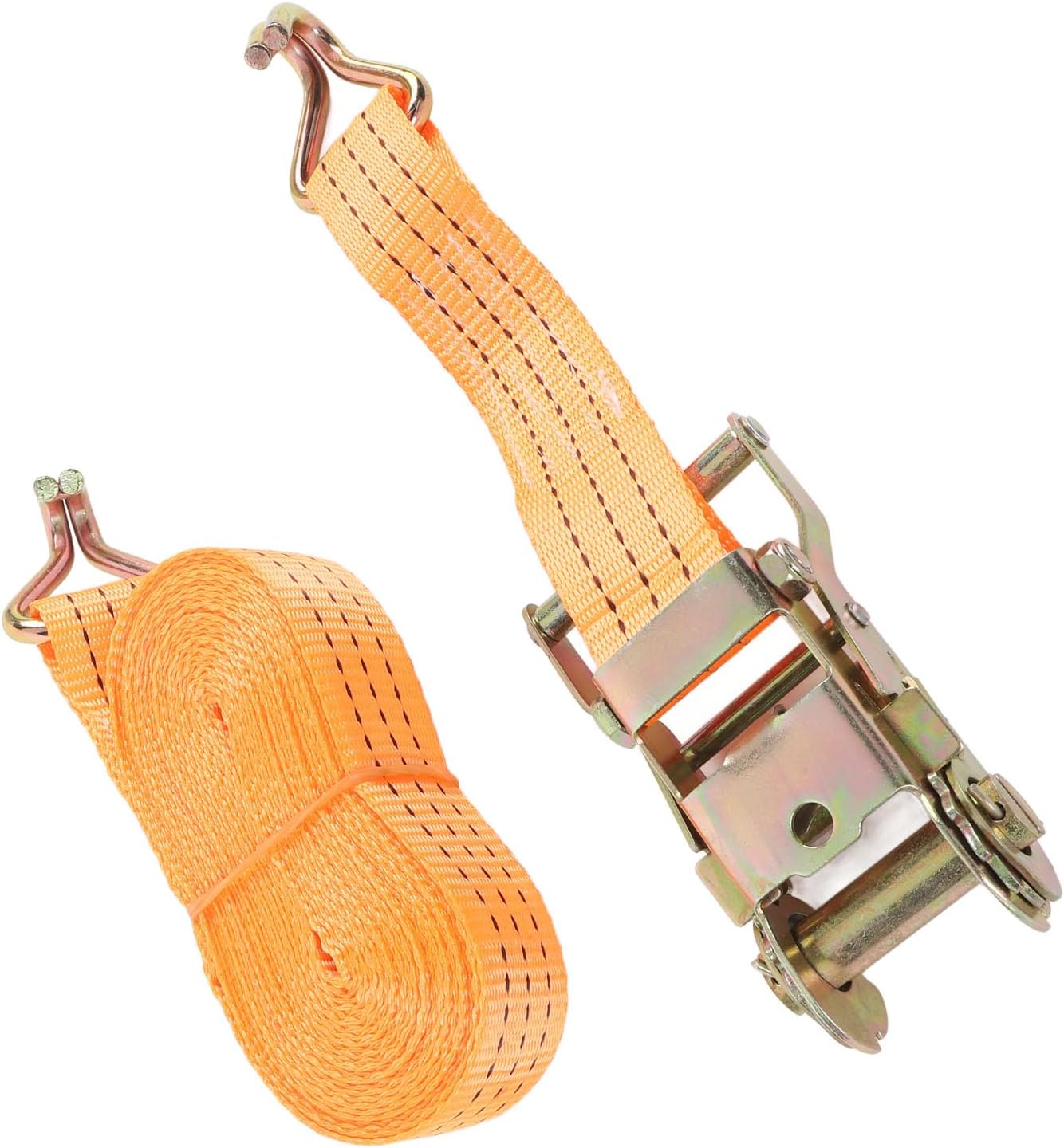 Hyuduo 2 Set Heavy Duty Ratchet Straps, 8M x 35MM Orange Tie Down Straps with 2 J Hooks, 1500KG Pull Force for Towing Trucks and Off Road Vehicles