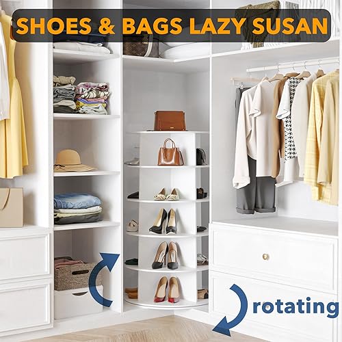 Miniatura 4 de SpaceAid Zapatero giratorio de 5 niveles, exhibición giratoria de zapatos Lazy Susan, zapatero giratorio de 360 grados, carrusel redondo de