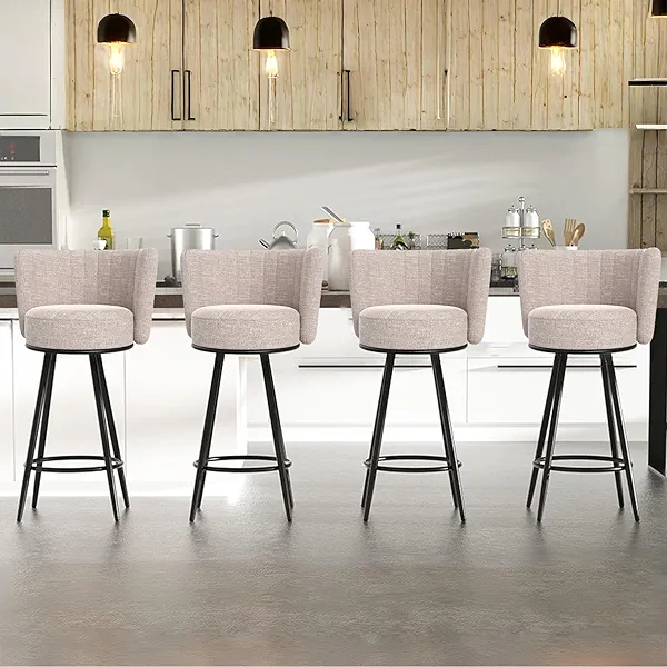 HONIFUR Bar Stools Set of 4, 27" Tufted Modern Counter Height Bar stools, Upholstered Barstools with Back & Footrest Metal Legs, Stools for Kitchen Island, Counter, Cafes, Dining Room (Beige)