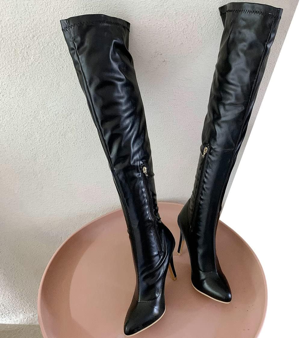 BEAUPAS Women's Pointed Toe Over The Knee Thigh High Boots High Heel Stiletto Boots Shoes