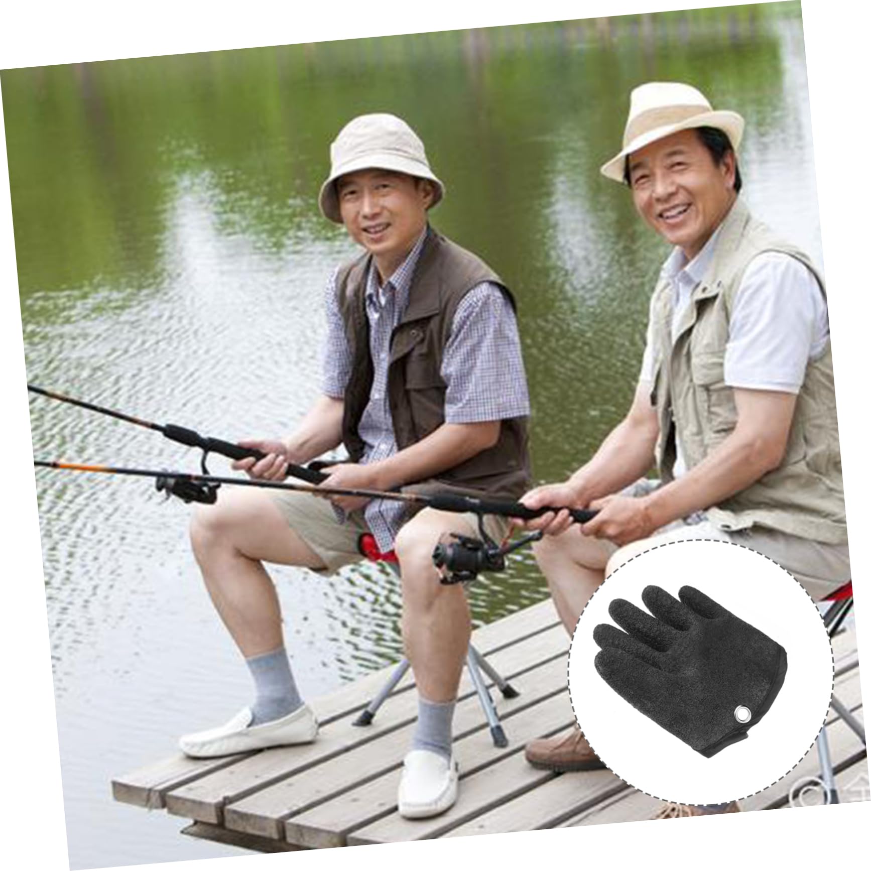 ifundom 1Pc Non Slip Fishing Gloves Black Pe Thread Woven Design for Catching Fish Comfortable Breathable Material for Fishing and Hunting Activities