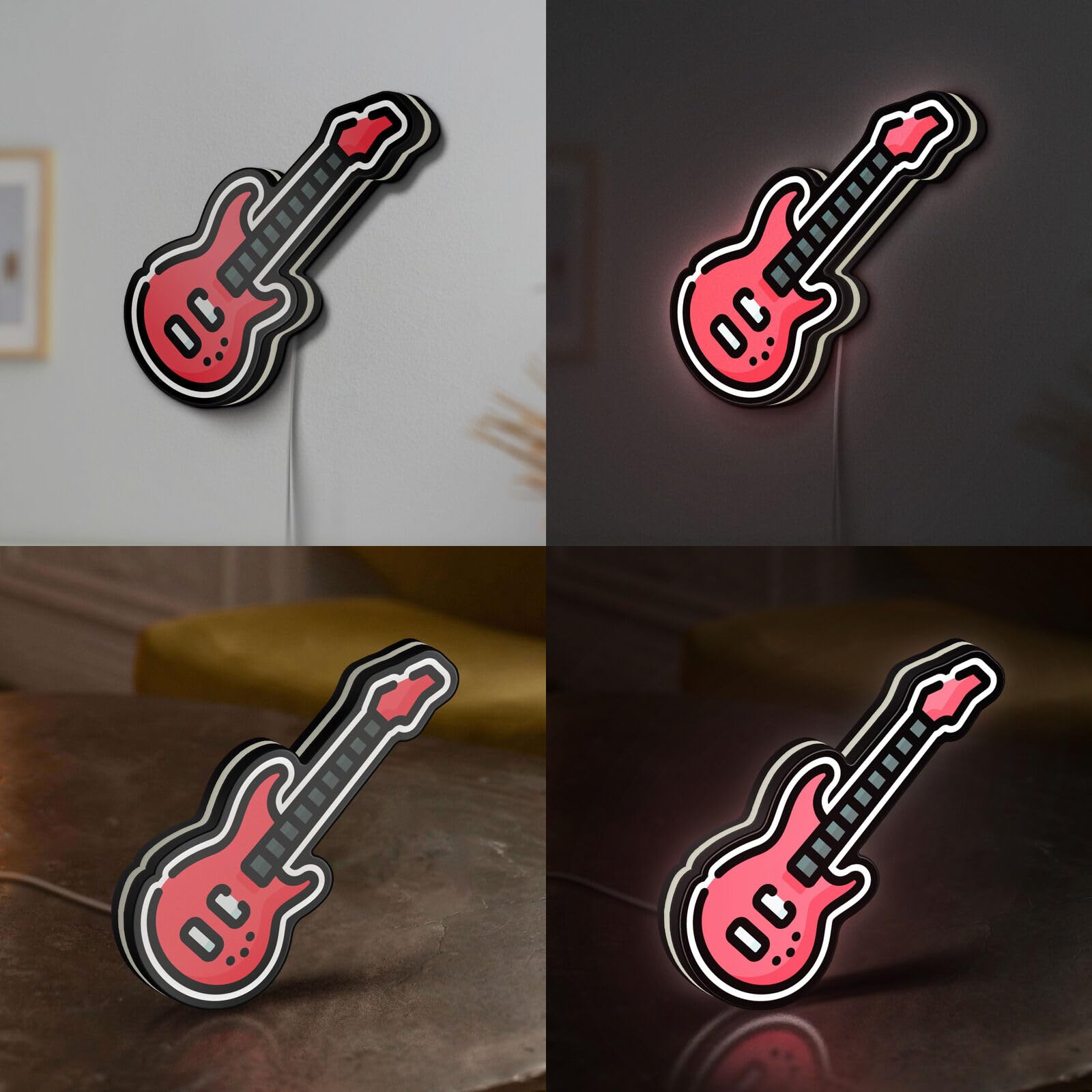 Scatola luminosa 3D a forma di basso elettrico, lampada decorativa per musicisti, sale prove di band e studi domestici (altezza 40,6 cm, 40 cm)
