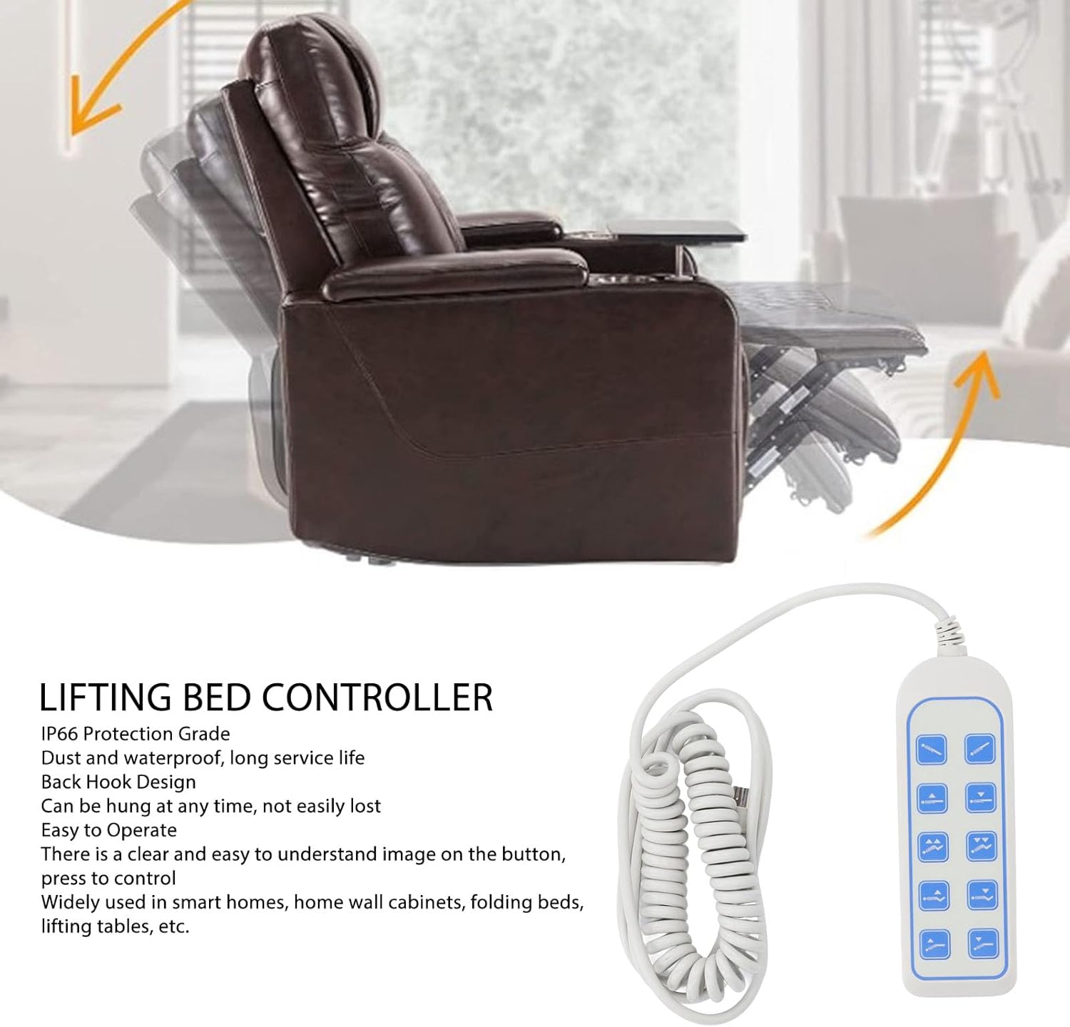 Chair or Power Recliner Hand Control, Chair Hand Controller IP66 Lifting Bed Remote Control Electric with 8 Pin 9 Core Plug for Chairs Power Recliners