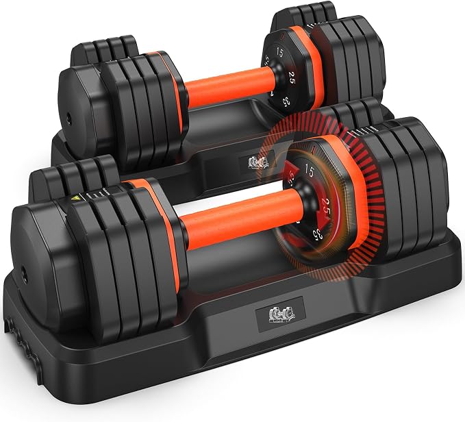 FLYBIRD Adjustable Dumbbell Set of 2, 110LB/50LB Weights Dumbbell Set for Home Gym Exercise & Fitness, Fast Change Weights with Anti-Slip Handle, Multiweight Options for Full Body Workout