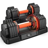 FLYBIRD Adjustable Dumbbell Set of 2, 110LB/50LB Weights Dumbbell Set for Home Gym Exercise & Fitness, Fast Change Weights with Anti-Slip Handle, Multiweight Options for Full Body Workout 55LBS Pair(Total 110LBS)
