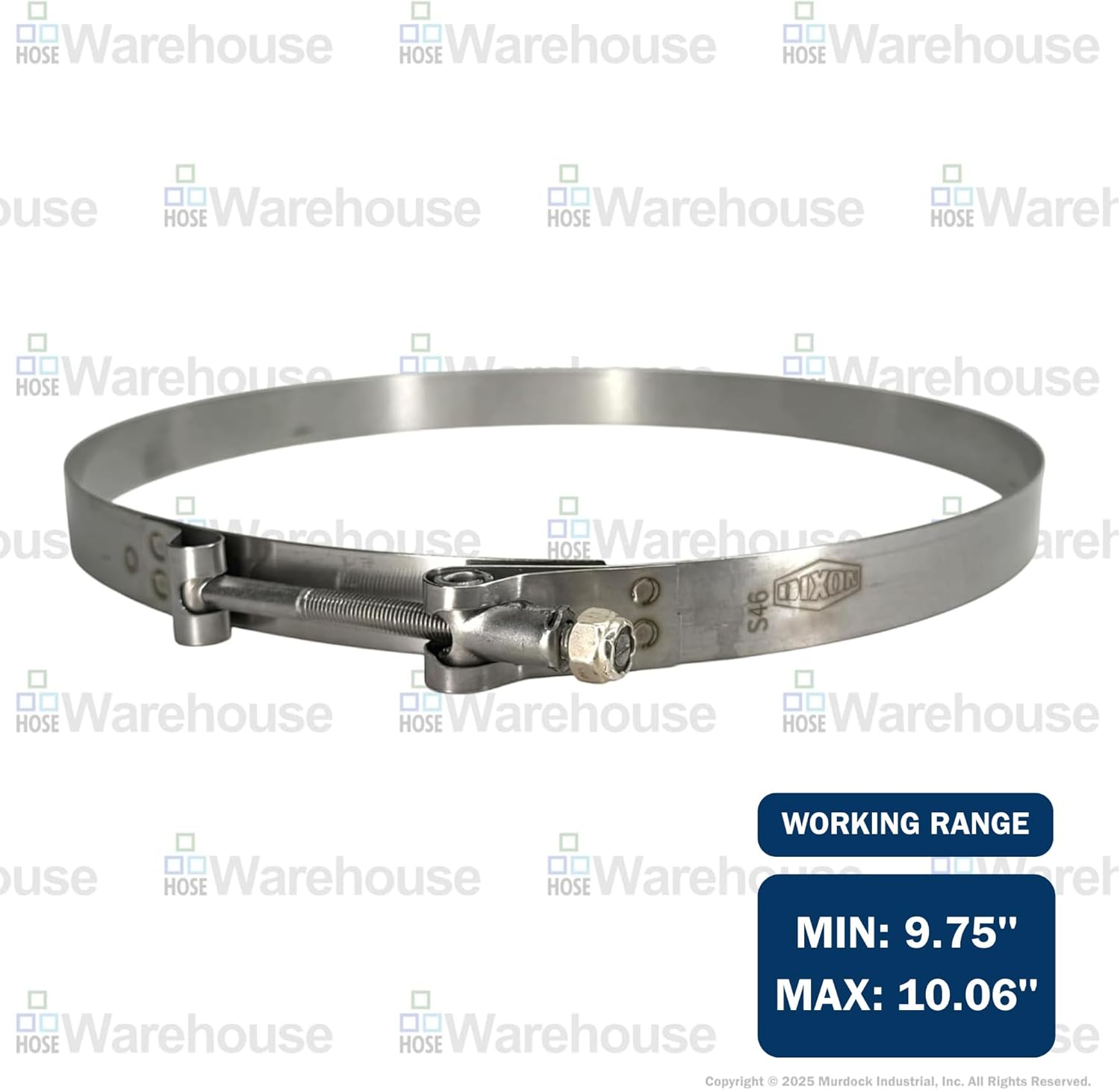 Genuine Dixon 10" T‑Bolt Clamp (Pack of 4) – Includes (4) STBC1000 Stainless Steel Hose Clamps | Heavy‑Duty (Working Range 9.75" - 10.06")