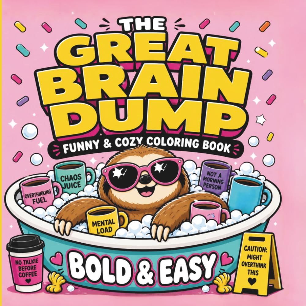 The Great Brain Dump: Funny & Cozy Bold Line Coloring Book for Adults: Simple, Easy and Relatable Literal Humor Puns for Stress Relief and Relaxation