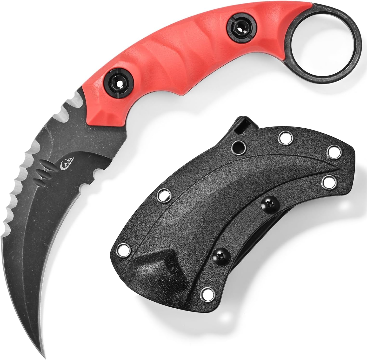 C1691N Fixed Blade Knife,D2 Steel Nylon Fiberglass Handle Claw Knife for Survival, Outdoor, EDC Hiking, Camping with Kydex Sheaths(Red)