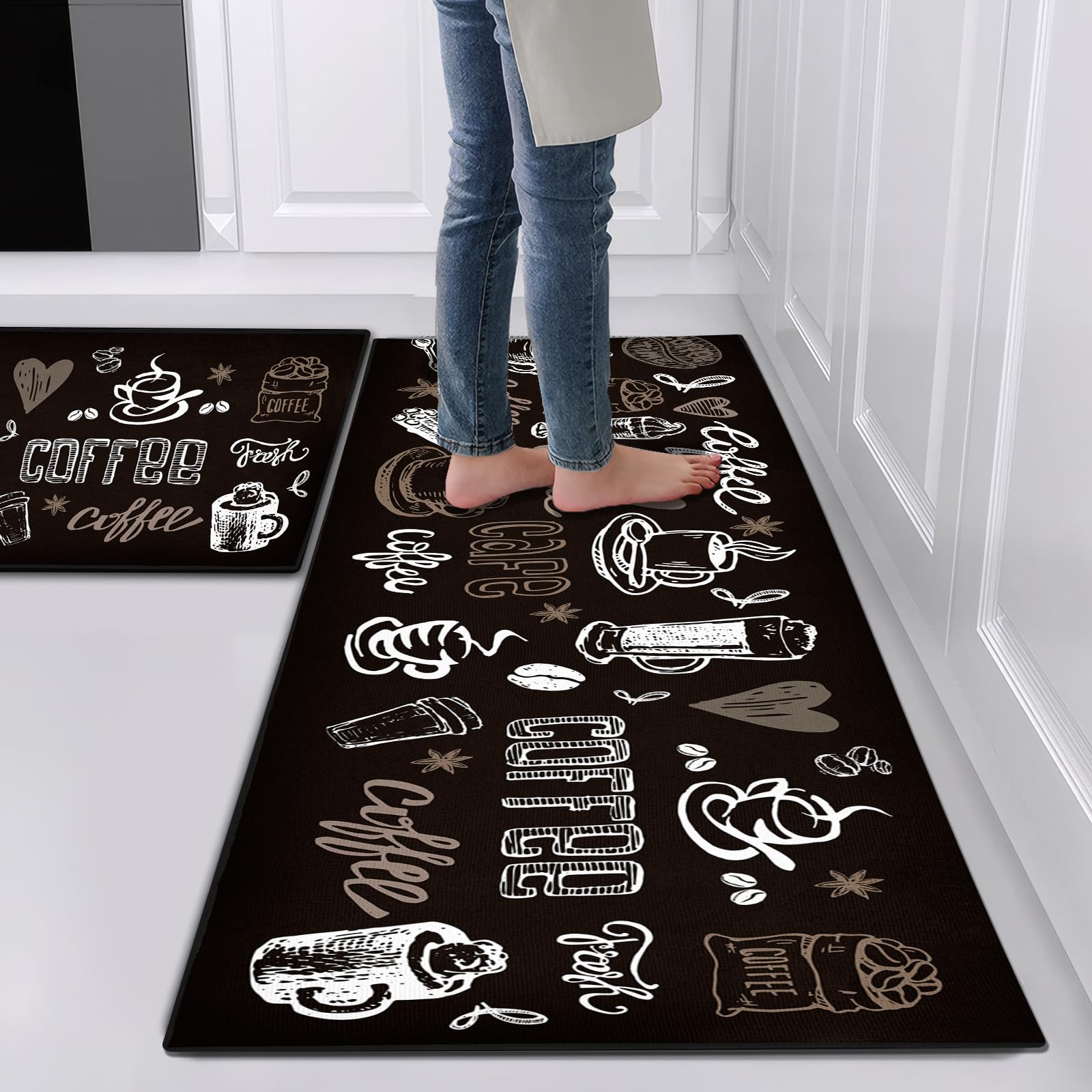 Set di tappetini antiscivolo cucina, lavabili, 2 pezzi, anti affaticamento, decorazione per la casa, ufficio, scrivania in piedi