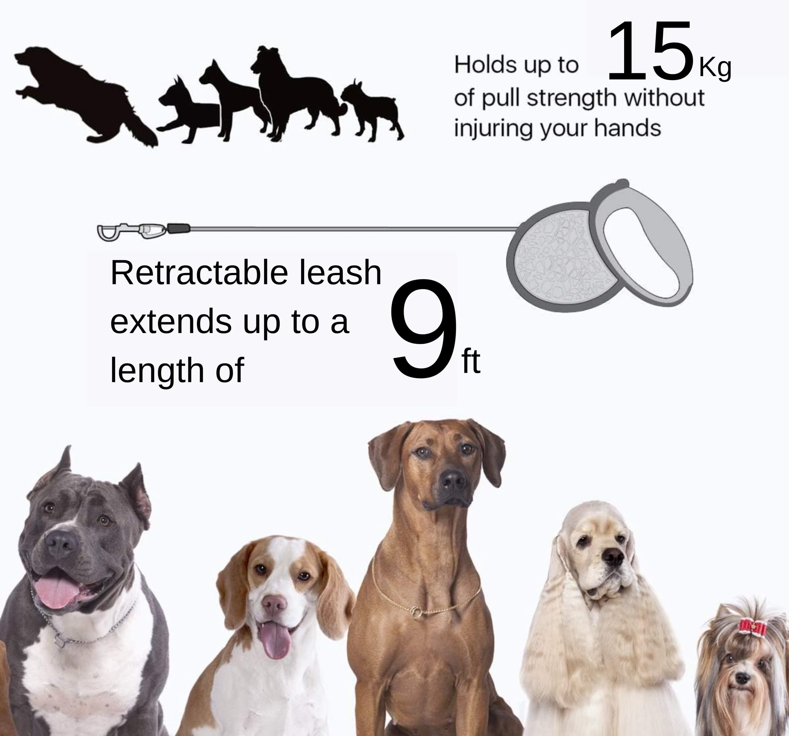 Foodie Puppies Automatic Retractable Dog Leash (3m, Small) with Anti-Slip Handle, one-Hand Brake, Pause & Lock. Ideal for Dogs up to 15 kg. Durable, Lightweight. Color May Vary. 1