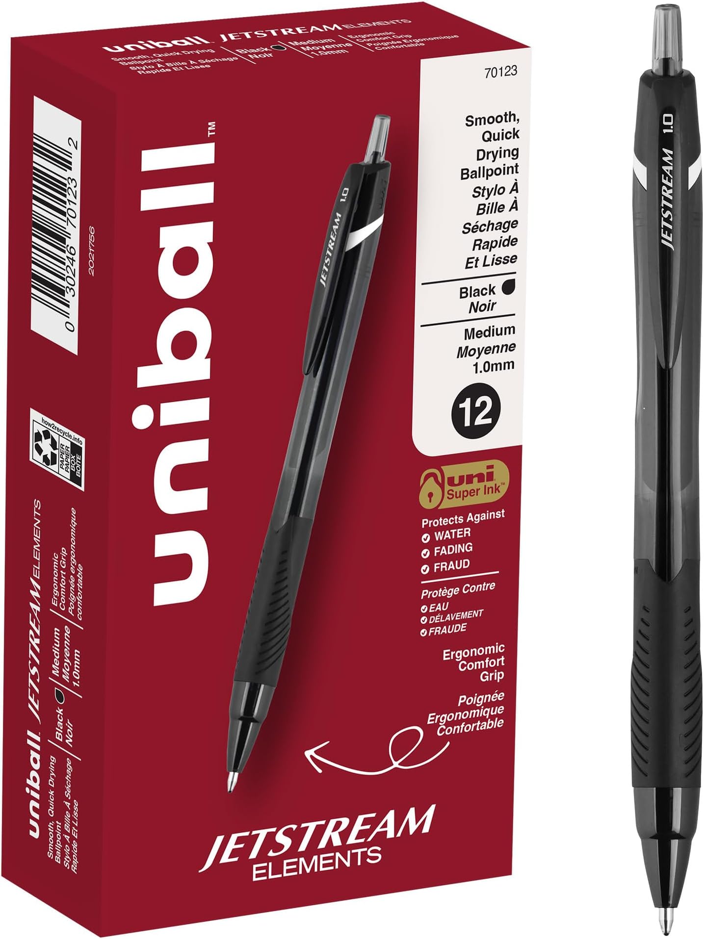 Jetstream Elements Ballpoint Pens, Medium Point (1.0mm), Black, 12 Count