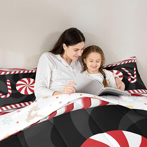 Miniatura 2 de Juego de edredón de Navidad para niños, tamaño Queen, ropa de cama de dulces alegrías navideñas, decoración de cabina de Navidad, edredón geométrico