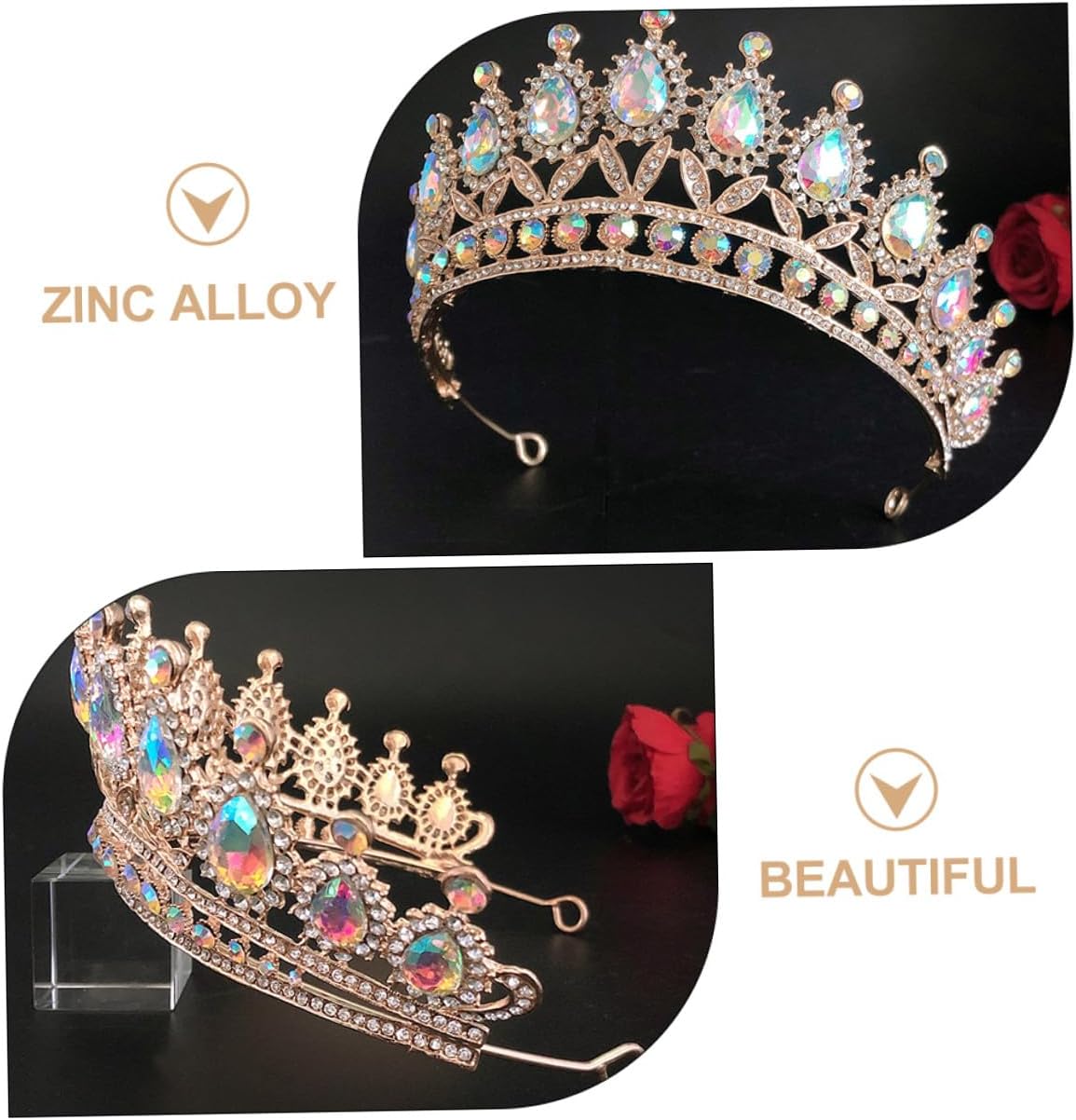 Holibanna Rhinestones Tiara Crown for Women Bridal Headpiece, Colorful Teardrop Princess Crown with Gold Accents, Party and Birthday Costume Accessory