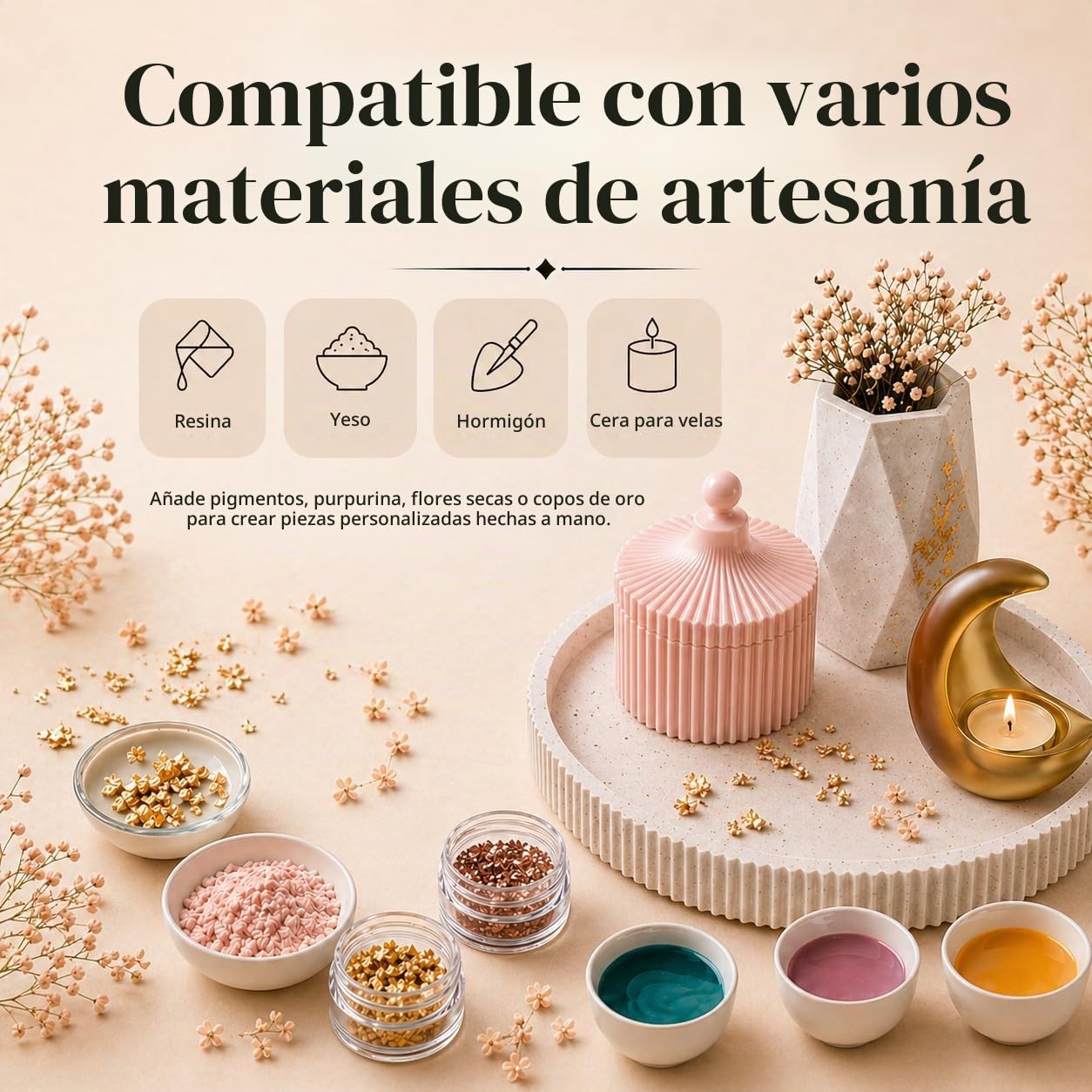 Juego de 4 Moldes de Silicona, Caja, Portavelas, Bandeja y Jarrón