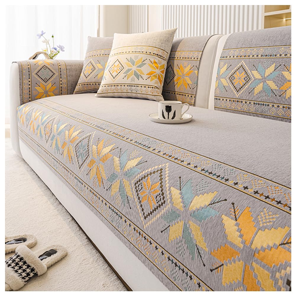 Funda para Sofa Chaise Longue, Antideslizante Cubre Sofa en Forma de L, Chenilla Universal Funda de Sofá de 1/2/3/4 plazas D 70x70cm