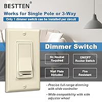 Vista 3 de BESTTEN Paquete de 2 interruptores de luz de pared con atenuador de almendra, compatible con LED regulable, CFL, bombilla incandescente y halógena