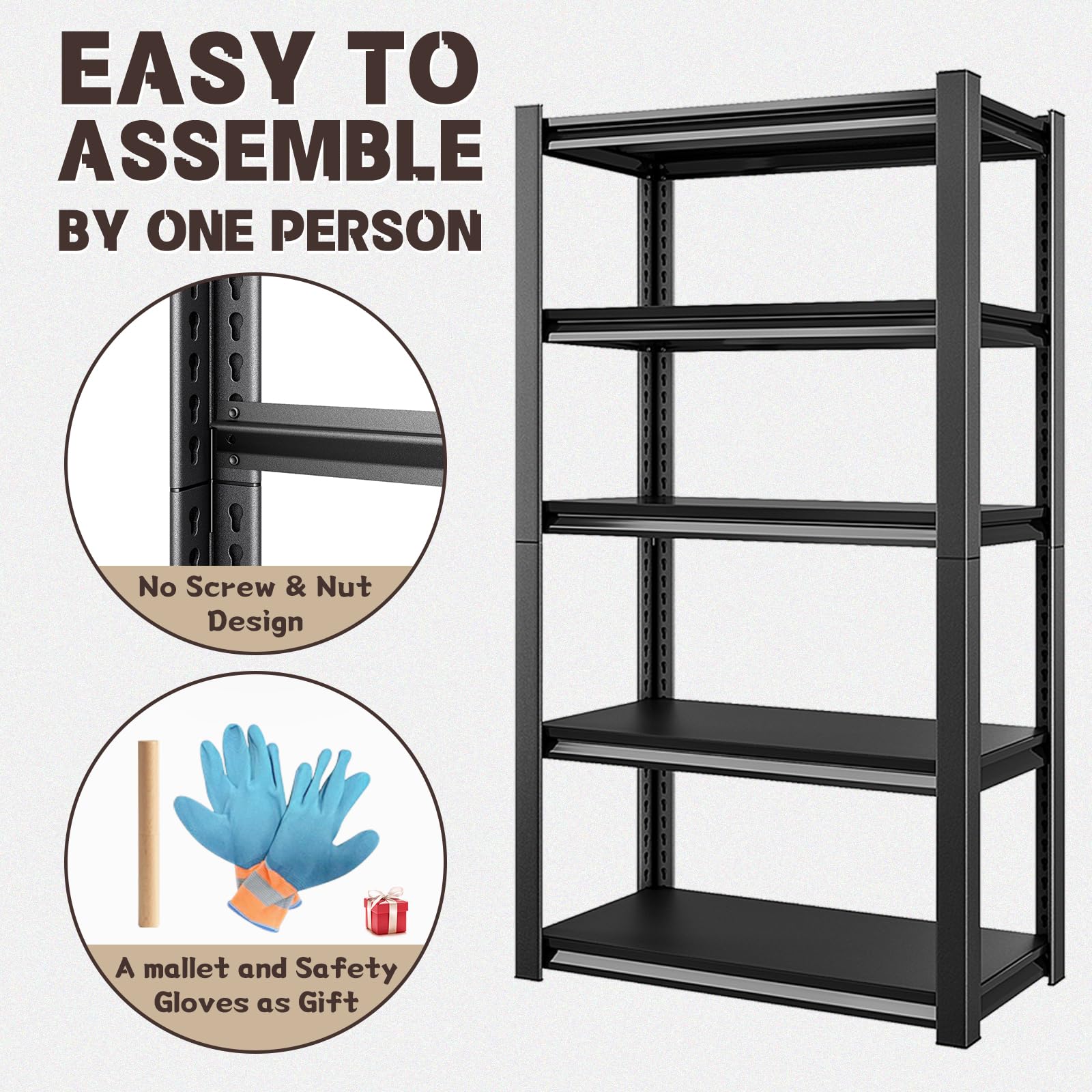 Rufokisa 5Tier Garage Shelving Heavy Duty 78" Metal Shelving Unit for Garage, 2800 lbs Load